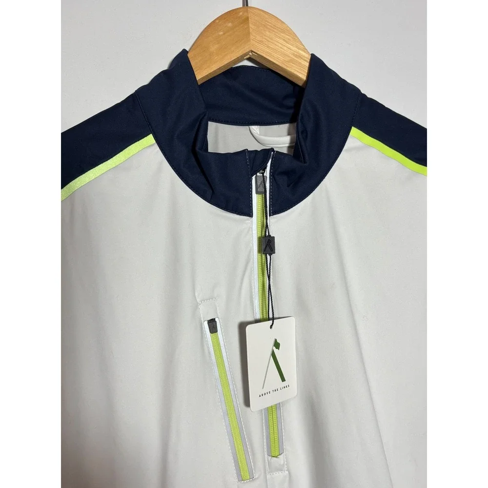 NWT Above The Links Mens Golf Windbreaker Jacket Short Sleeve White Navy Neon L‎